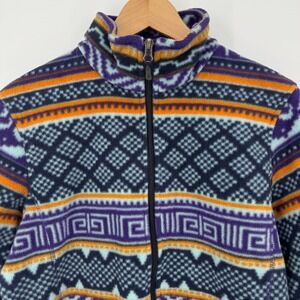 Woolrich Womens Fleece Jacket Full Zip Aztec Print Purple Orange Small S